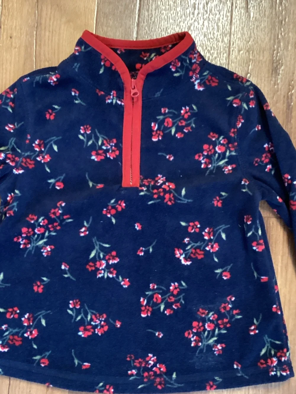 OshKosh B'gosh Red & Navy Floral Zip-Front Top Pullover Fleece 24 Months